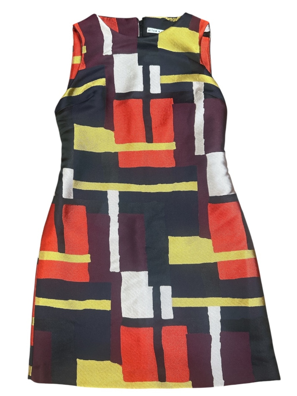 Alice + Olivia Multicolor Geometric Shift Dress - Red/Gold/Black Size:0